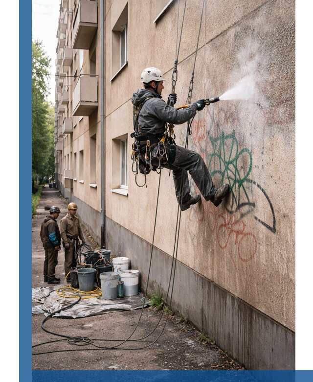 Удаление граффити с фасада в Реже без следов и повреждений