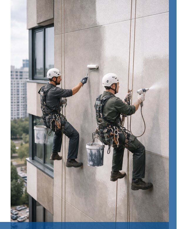 Покраска фасада альпинистами в Реже от 329 р. | ВЫСОТНИК-Реж