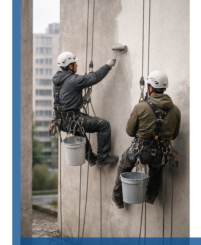 Покраска фасадов высотными альпинистами в Реже с гарантией