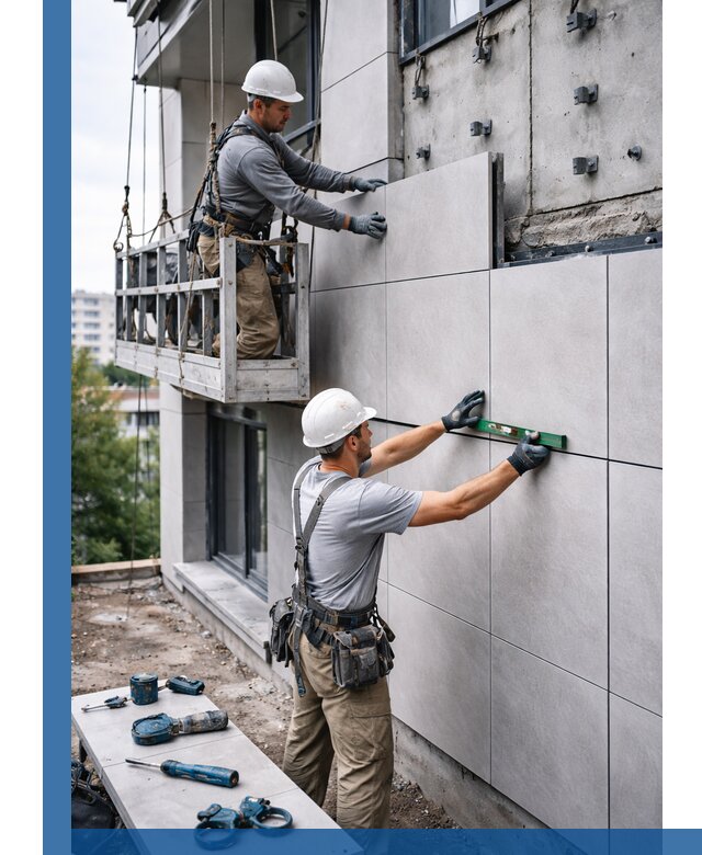 Монтаж керамогранита на фасад в Реже под ключ с гарантией качества