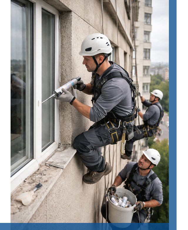 Герметизация оконных швов снаружи в Реже от 1643 р. | ВЫСОТНИК-Реж