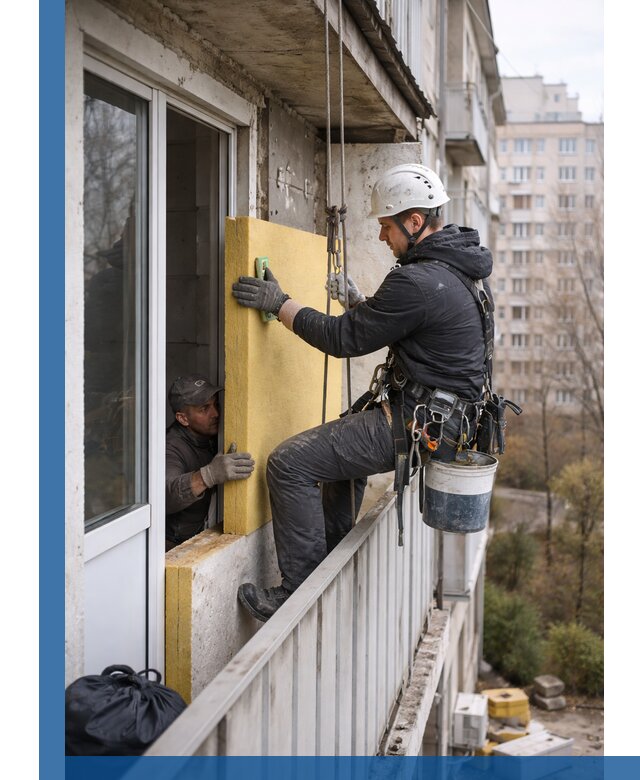 Профессиональное утепление балкона снаружи в Реже под ключ