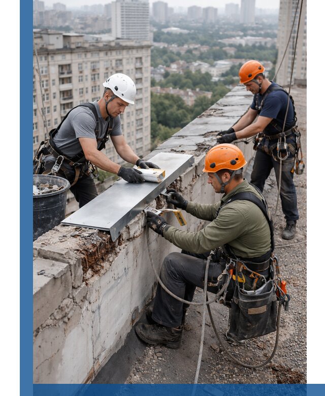 Ремонт парапета на кровле в Реже, высотные работы с гарантией