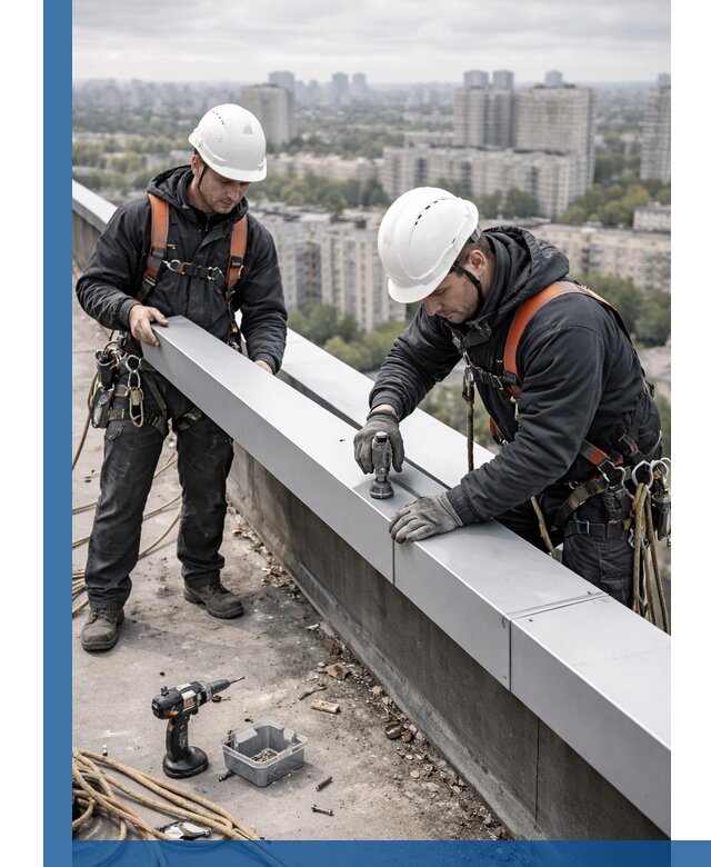 Монтаж парапетных крышек и ограждений кровли в Реже