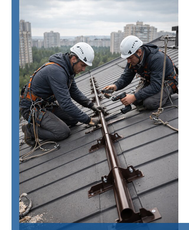 Монтаж снегозадержателей на кровле зданий в Реже под ключ