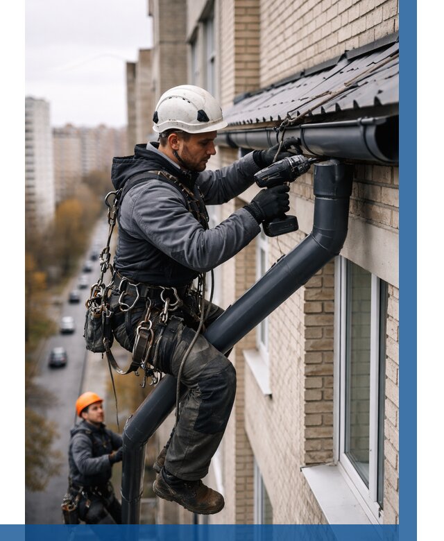 Монтаж водосточной системы на здании в Реже от 5477 р. | ВЫСОТНИК-Реж