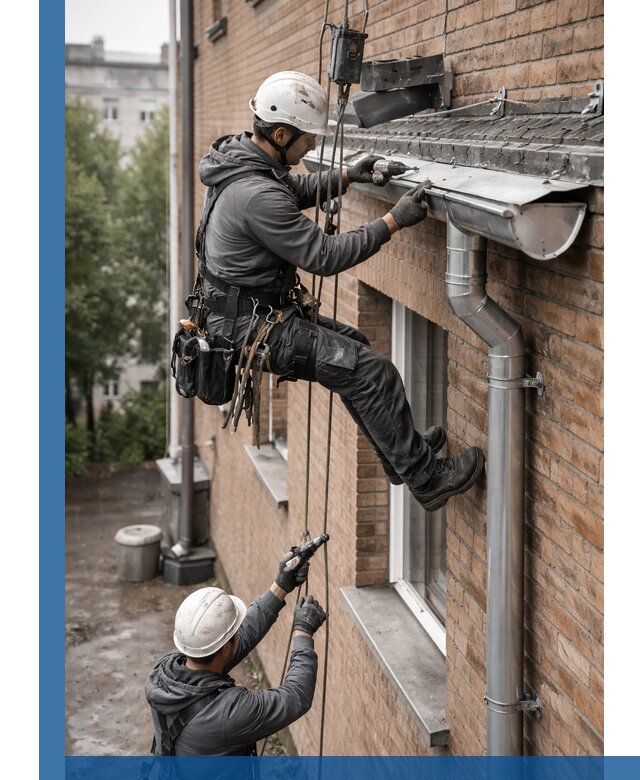 Монтаж водосточной системы на здании в Реже под ключ