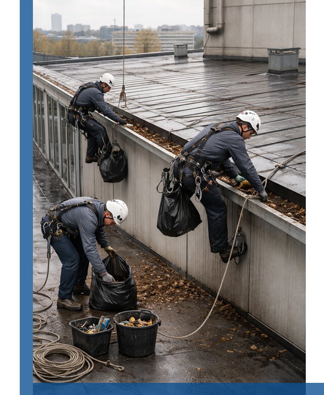 Очистка кровли по периметру в Реже силами промышленных альпинистов