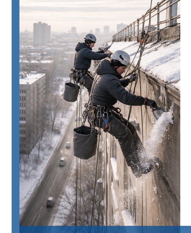 Очистка карнизов от снега в Реже профессионально и безопасно