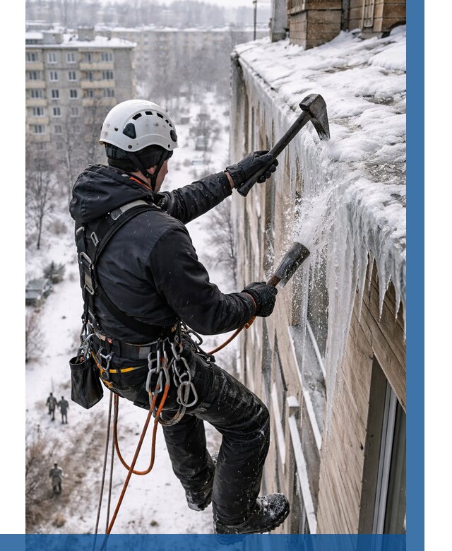 Сбивание сосулек с крыши в Реже по цене от 4929 р. | ВЫСОТНИК-Реж