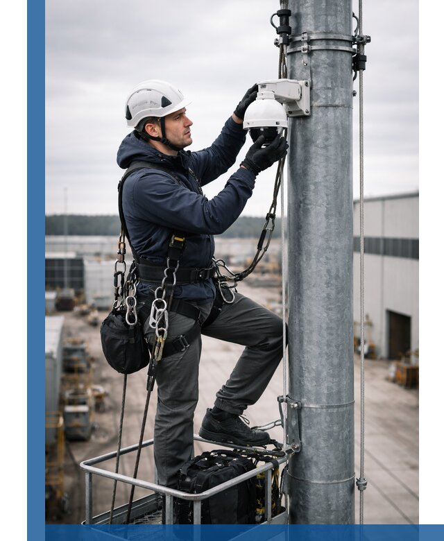 Профессиональная установка видеокамер на мачте в Реже