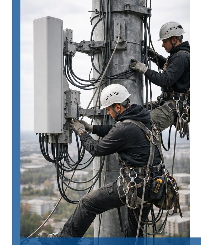 Монтаж оборудования связи на мачте в Реже с пусконаладкой