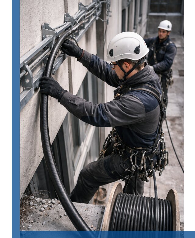 Протяжка кабеля питания на высоте в Реже с гарантией безопасности и качества