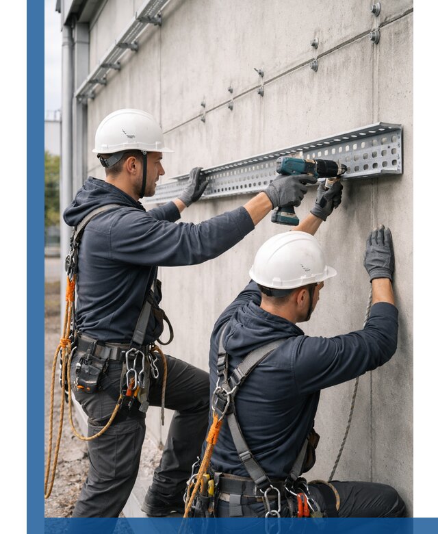 Монтаж кабельных лотков на фасаде зданий в Реже с гарантией