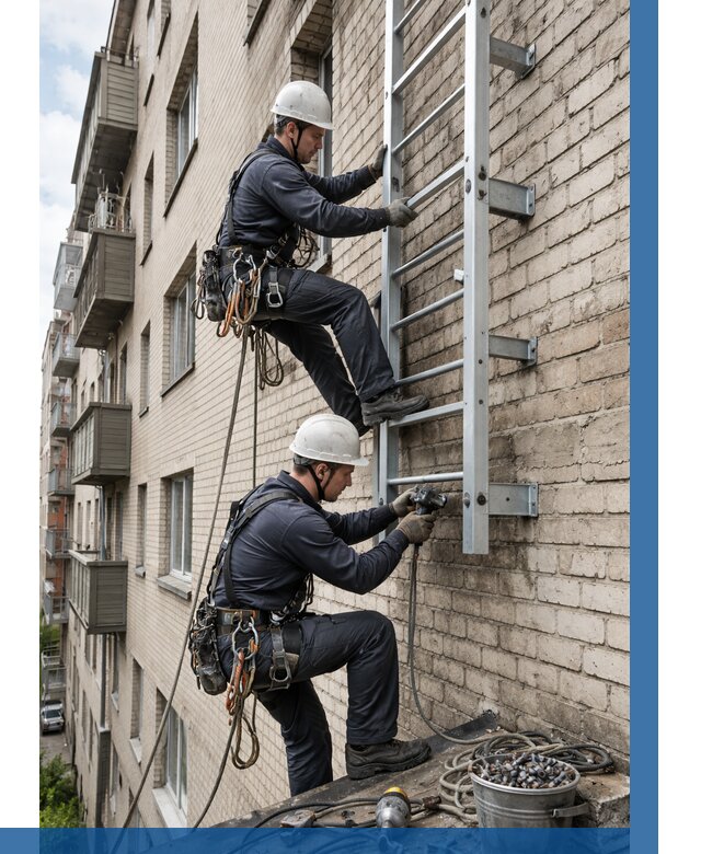 Монтаж пожарной лестницы в Реже от 27383 р заказать у ВЫСОТНИК-Реж