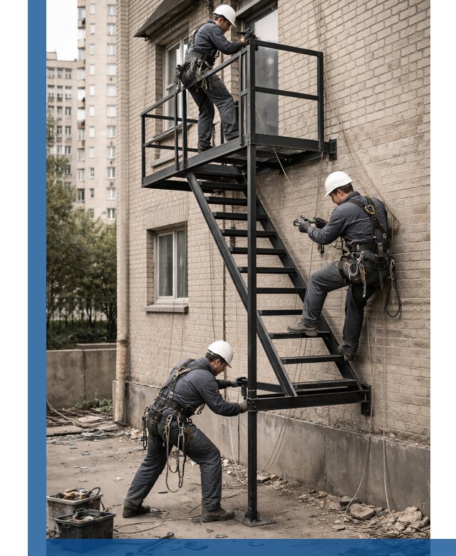 Монтаж пожарной лестницы в Реже, установка и крепление