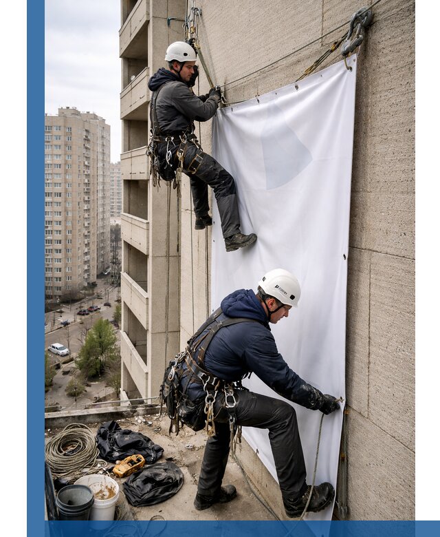 Профессиональный монтаж баннеров на фасаде в Реже