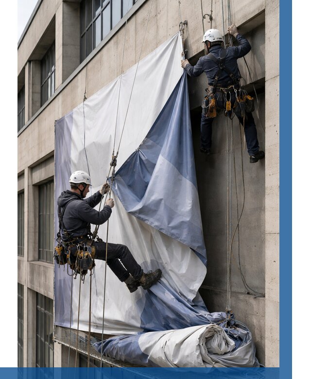 Демонтаж баннеров с фасада в Реже от 4929 р. | ВЫСОТНИК-Реж