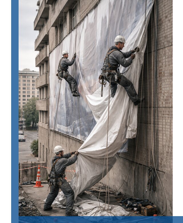 Демонтаж баннеров с фасада в Реже оперативно и безопасно