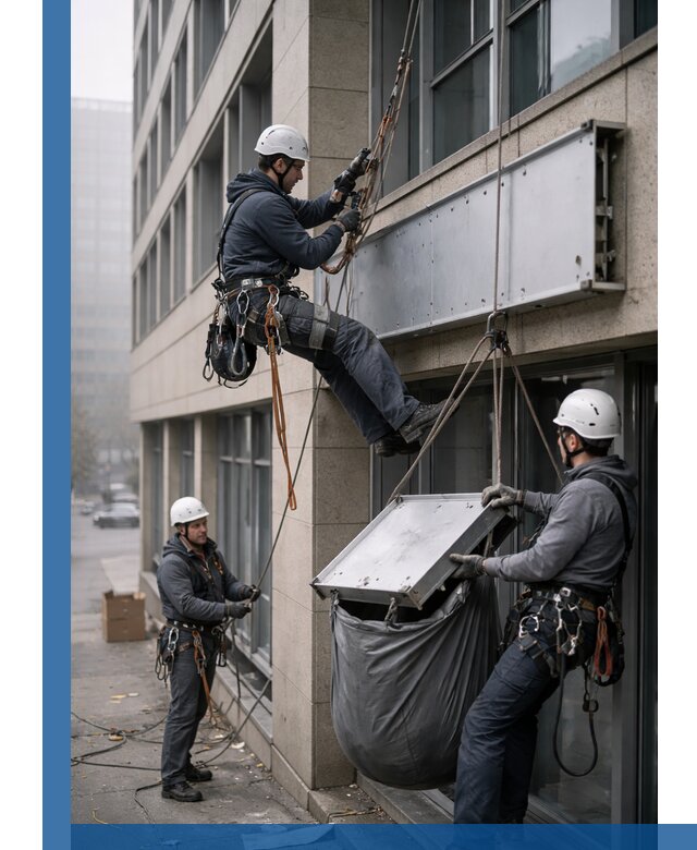 Демонтаж рекламной вывески с высотными работами в Реже