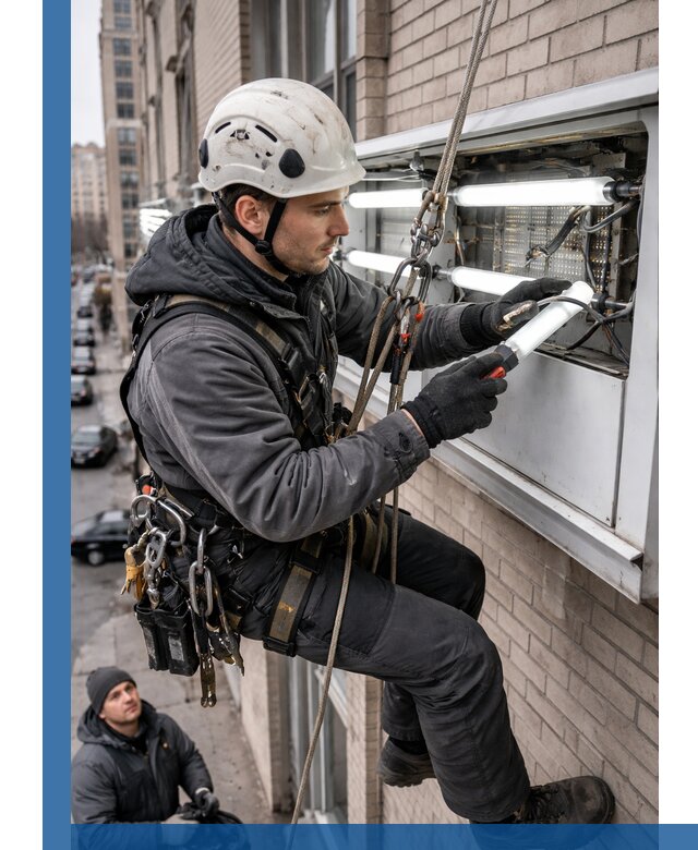 Профессиональная замена ламп в наружной вывеске в Реже