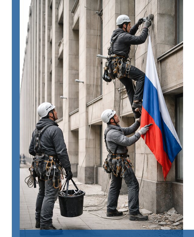 Профессиональная установка флагов на фасаде в Реже