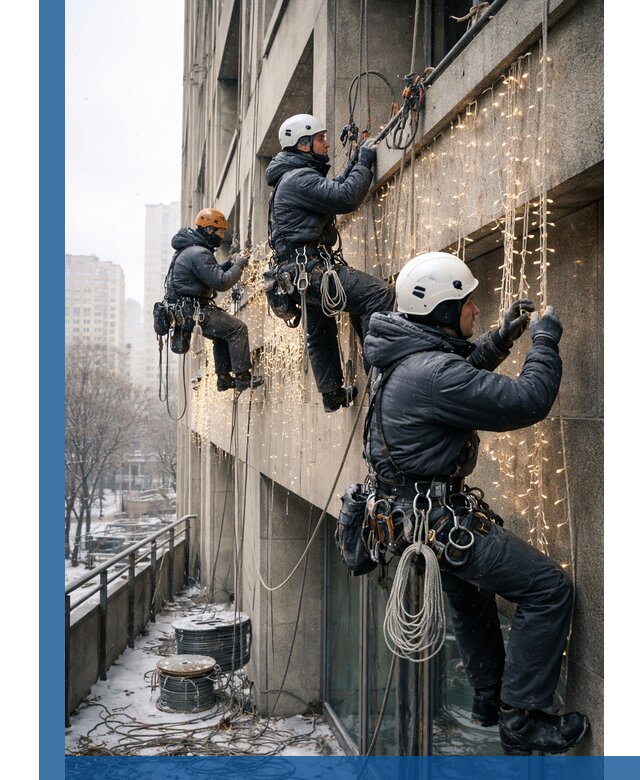 Монтаж новогодней иллюминации и украшение фасадов в Реже