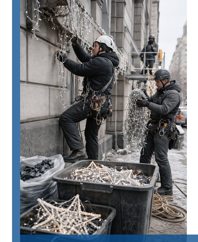 Демонтаж новогоднего оформления и гирлянд в Реже