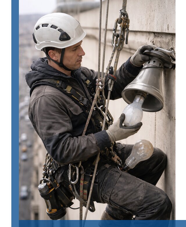 Замена ламп на высоте в Реже профессионально и быстро