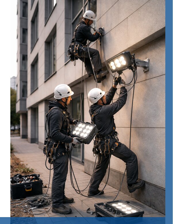 Монтаж прожекторов на фасаде в Реже от 8215 р. | ВЫСОТНИК-Реж