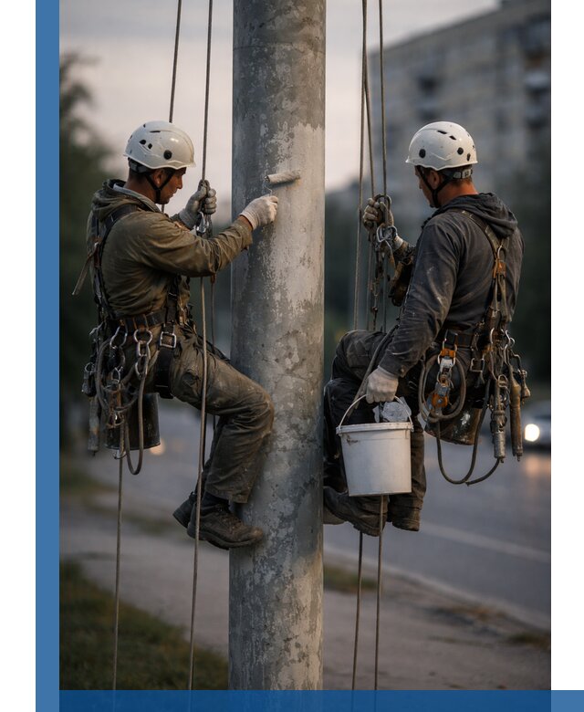 Покраска опор освещения и антикоррозийная защита в Реже