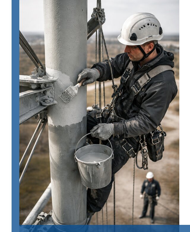 Покраска мачт связи в Реже промышленными альпинистами