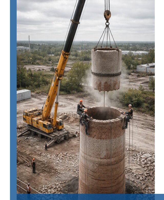 Демонтаж дымовой трубы в Реже с гарантиями безопасности