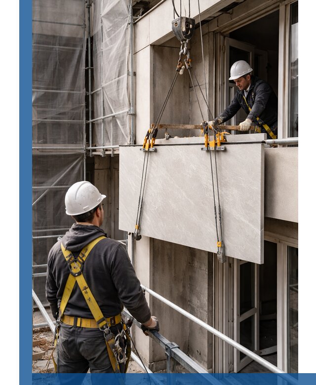 Подъем керамогранита на этаж в Реже грузчиками и техникой