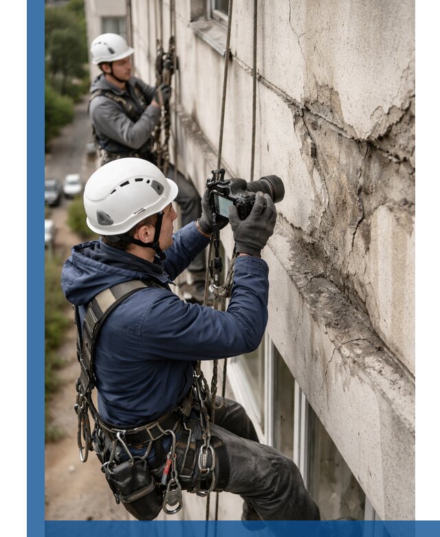 Фотофиксация дефектов фасада с высотной съемкой в Реже