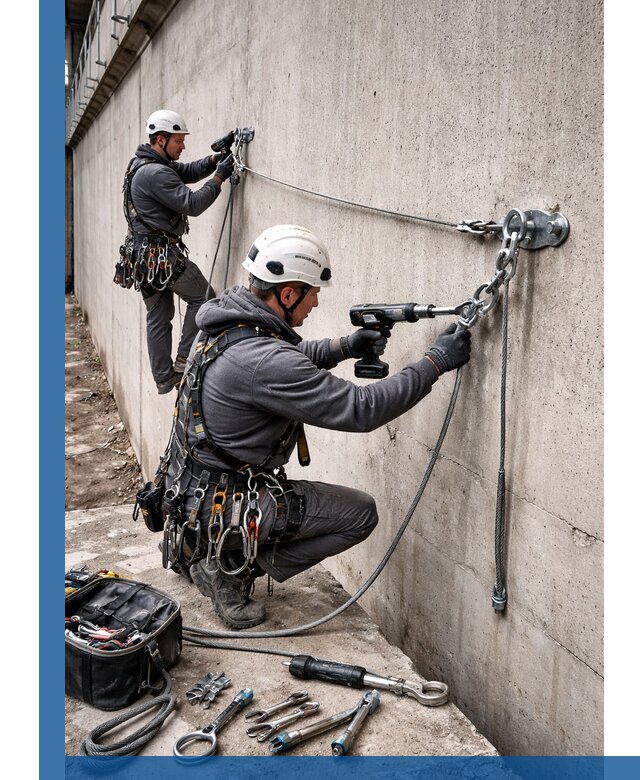 Монтаж анкерных линий высотной безопасности в Реже