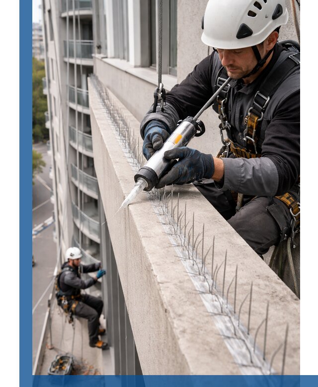 Установка шипов от птиц на фасадах и кровлях в Реже